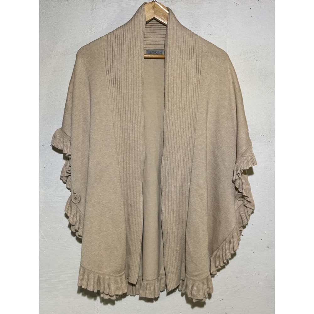 Joseph A Women's XL Beige Ruffle Trim Open Front Poncho Cardigan Rayon Nylon